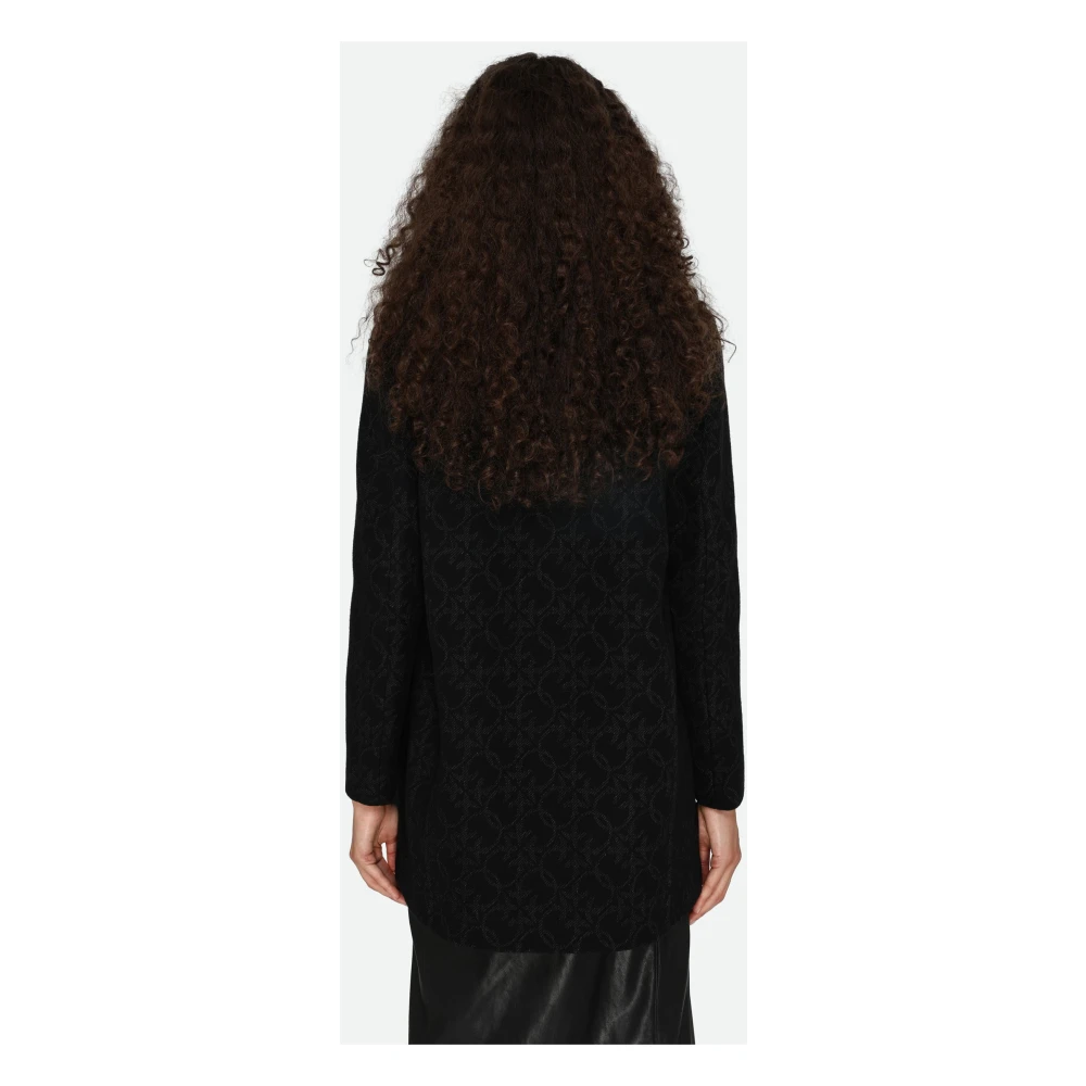 pinko Korte Zwarte Double-Breasted Jas met Logoprint Black Dames