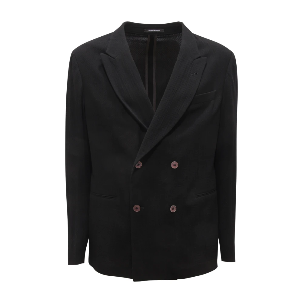Armani Men's Black Double-Breasted Wool Jacket - Blazers - 2XL - Jackets