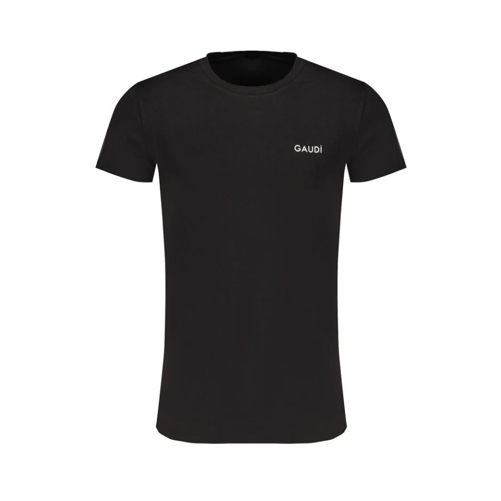 Gaudi Zwart Katoenen T-shirt met Print Logo Black Heren