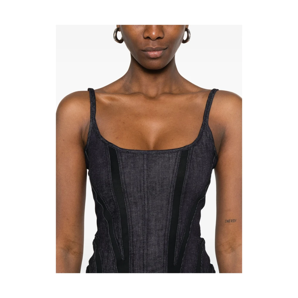 Mugler Indigo Blauwe Scoop Neck Jurk Blue Dames