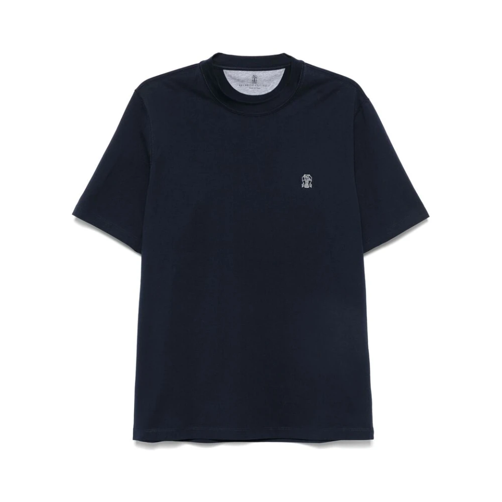 BRUNELLO CUCINELLI Navy Blue Crew Neck T-shirt Blue Heren