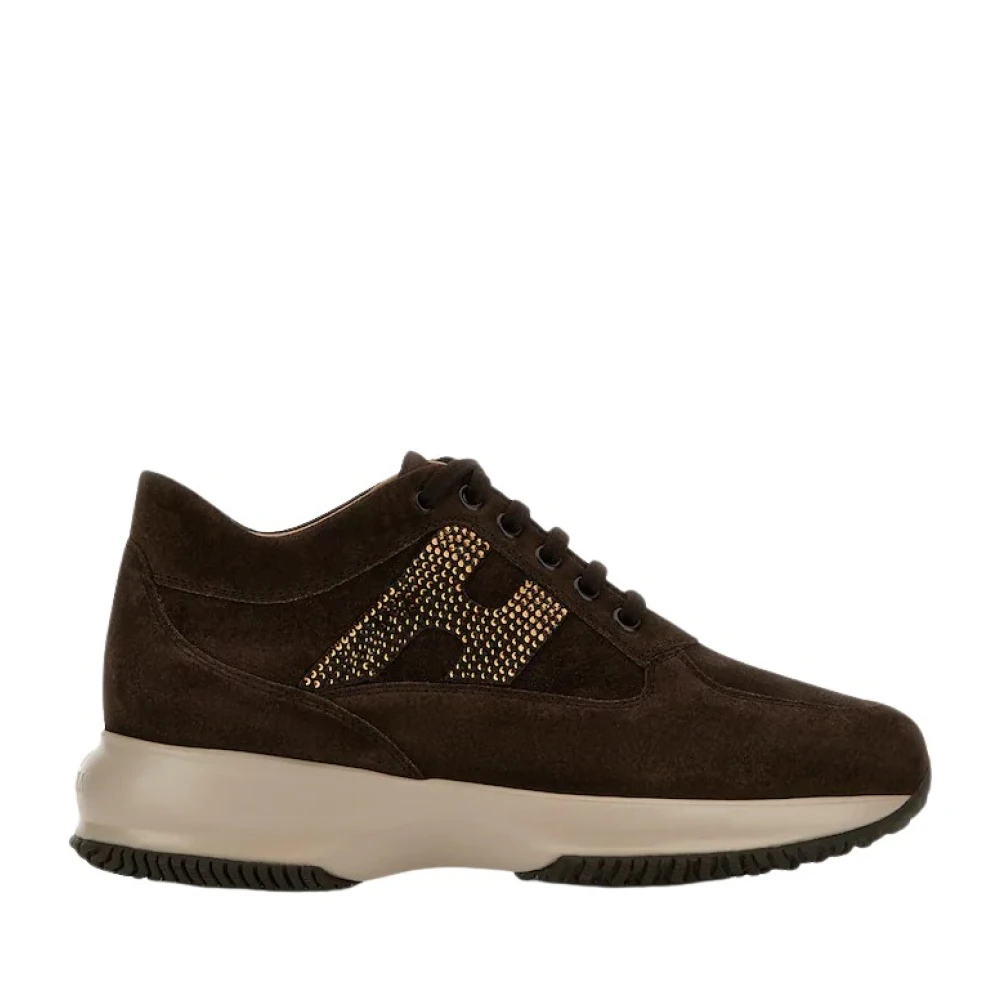 Hogan Elegante suède sneakers met strass Dames Schoenen Bruin