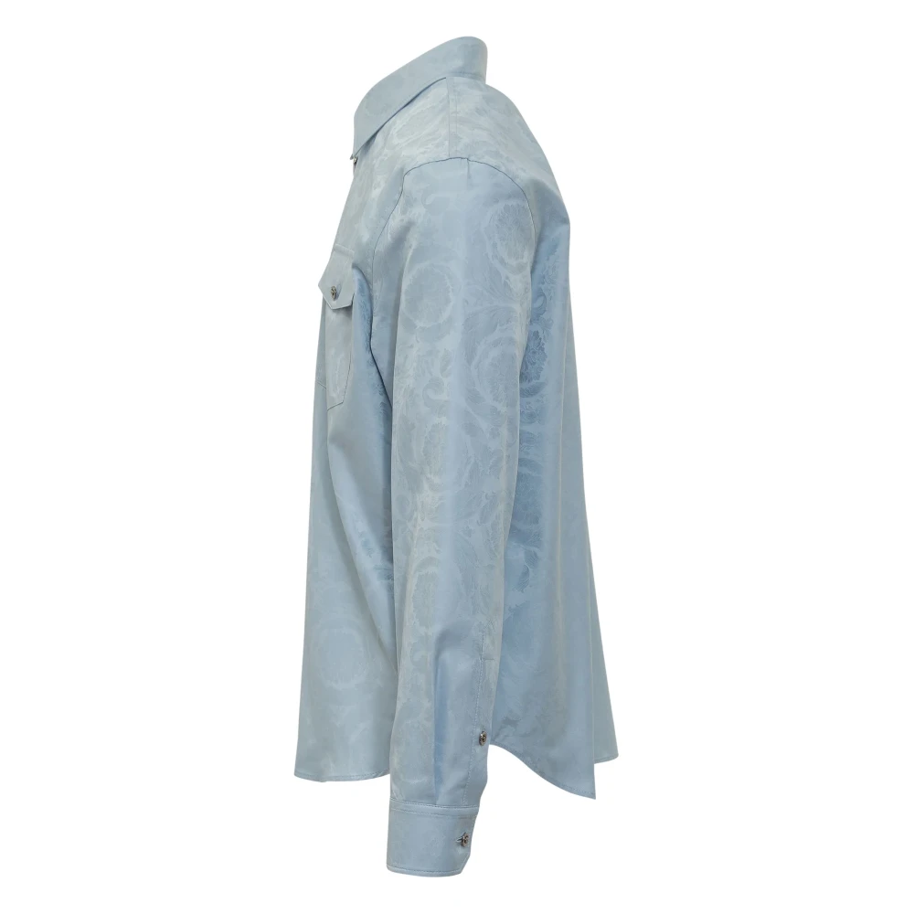 Versace Barocco Patroon Blauw Overhemd Blue Heren
