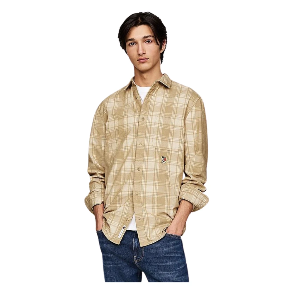 Tommy Hilfiger Preppy Geruite Katoenen Overhemd Beige Heren