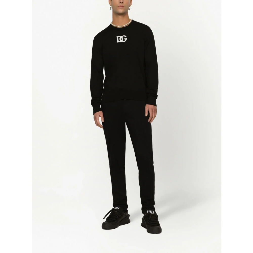 Dolce & Gabbana Zwarte Logo Gebreide Trui Black Heren
