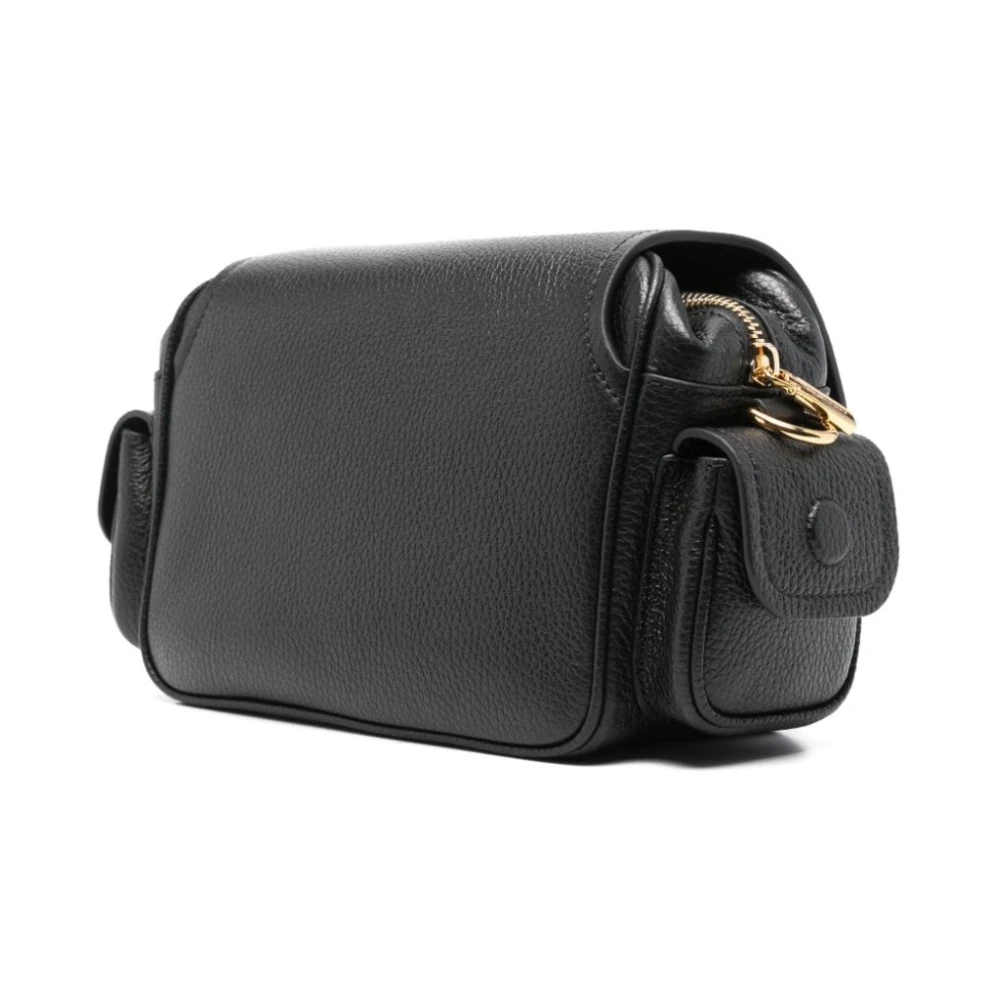 Coccinelle Zwarte leren schoudertas met gespdetail Black Dames