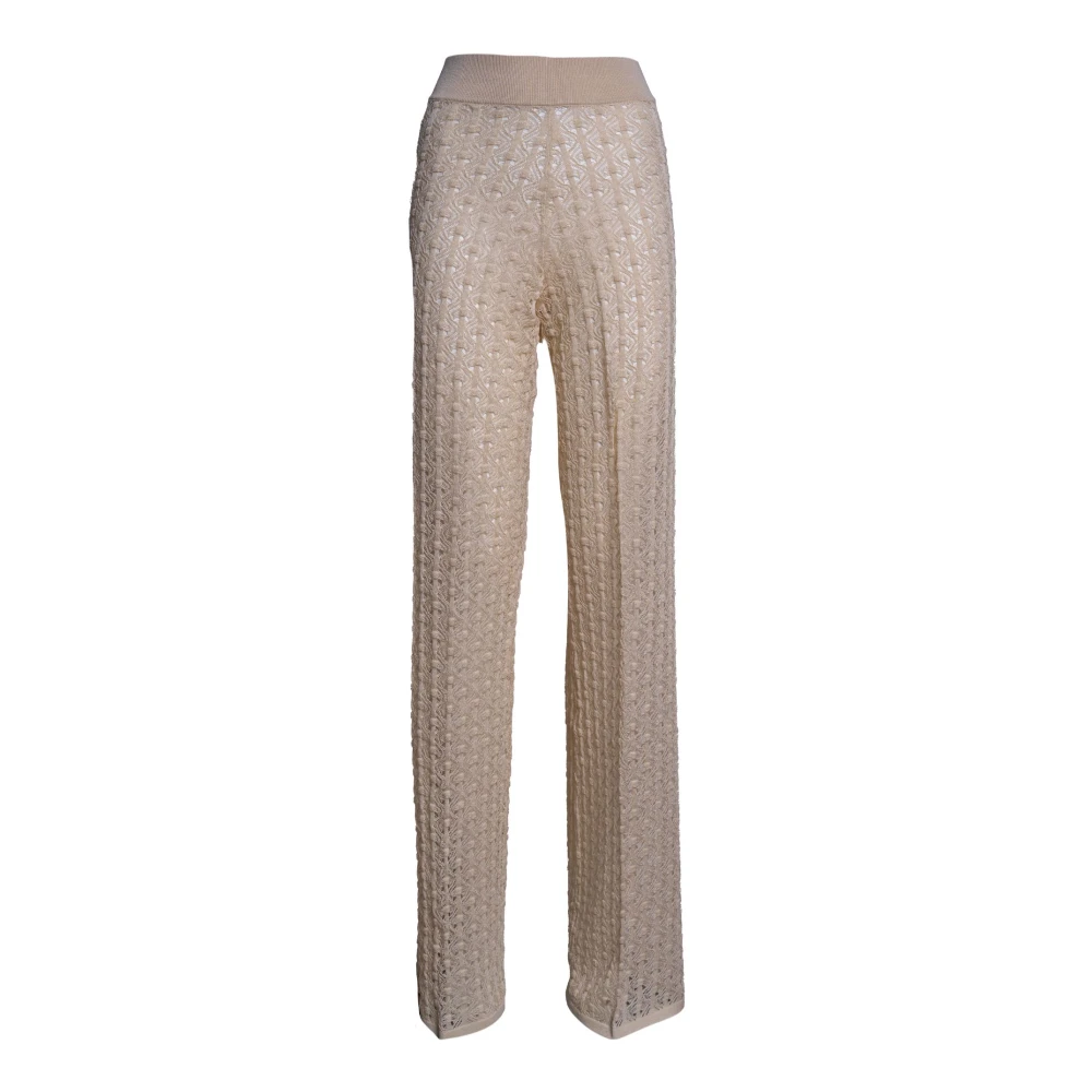 Circus Hotel Beige Punto Pizzo Trousers - Female - Wide Trousers - S - Trousers