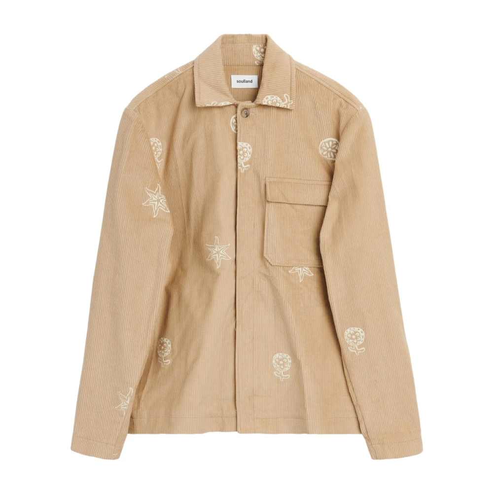 Soulland Geborduurde Corduroy Overshirt Beige Heren