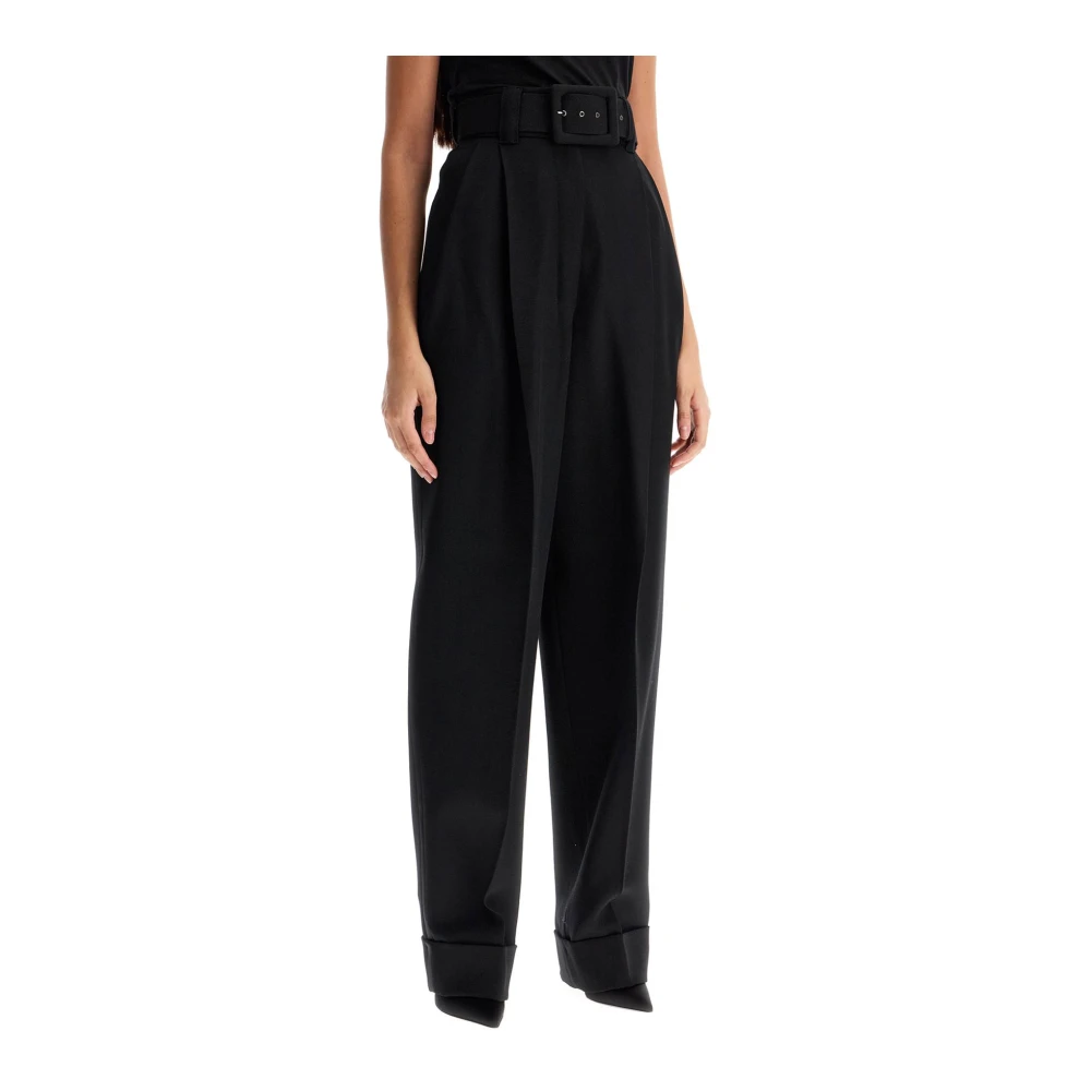 Max Mara Wollen broek met satijnen band Black Dames