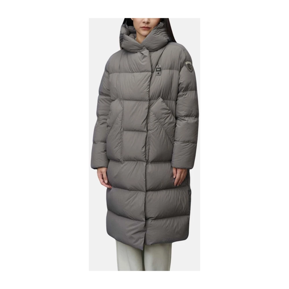 Blauer Gewatteerde Lange Parka met Capuchon Gray Dames