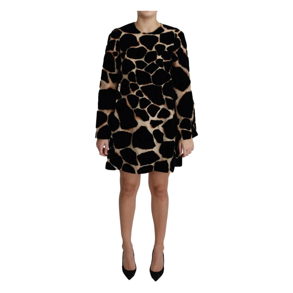 Dolce & Gabbana Women's Black Giraffe Print Shift Mini Dress 3XS