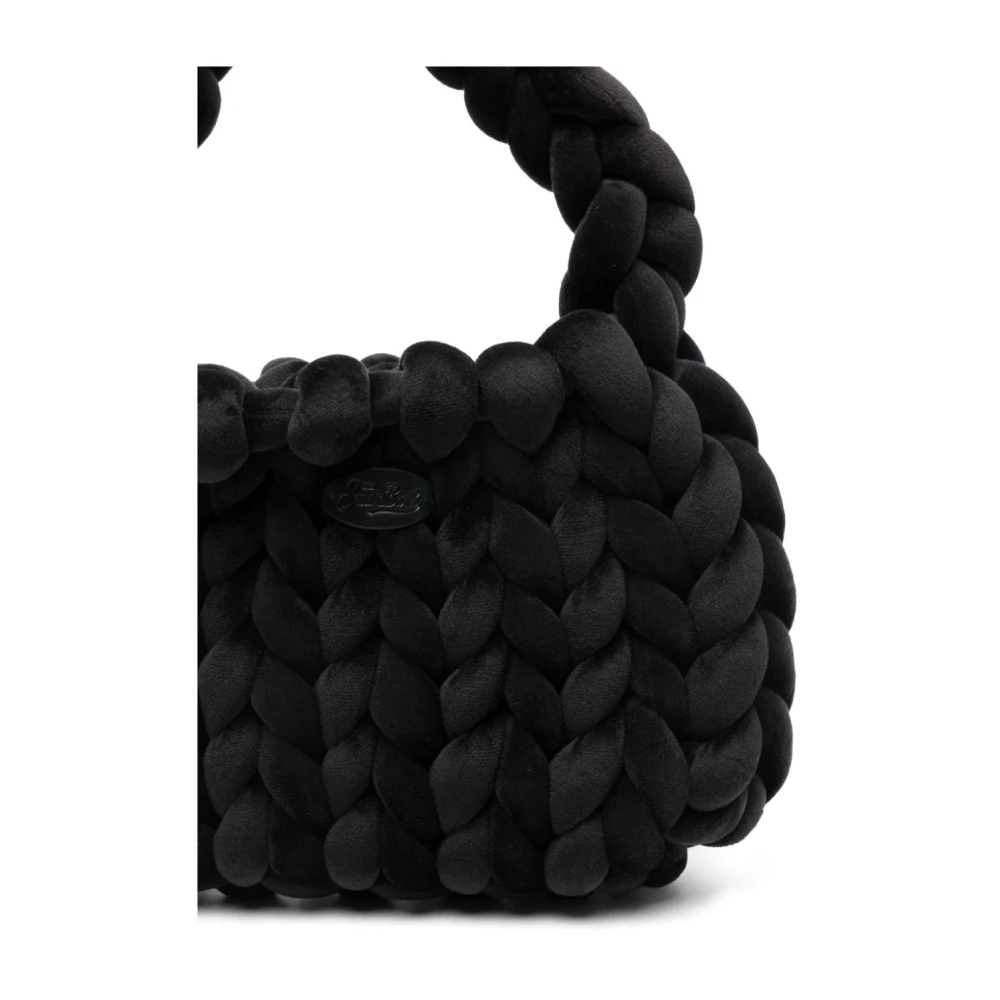 MC2 Saint Barth Zwarte Gebreide Schoudertas met Logopatch Black Dames
