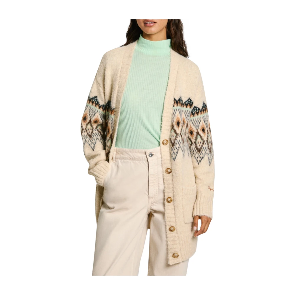 Pepe Jeans Fairisle Jacquard Gebreide Vest Wit Beige Dames