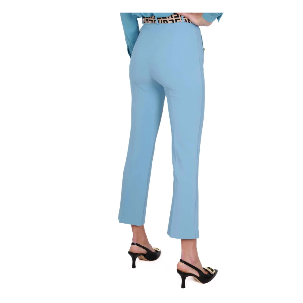 Elisabetta Franchi Elegante Blauwe Crepe Flared Broek Blue Dames