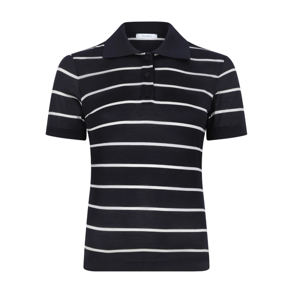 Max Mara Women's Blue Polo Shirts, M, Short-Sleeve Polo In Silk