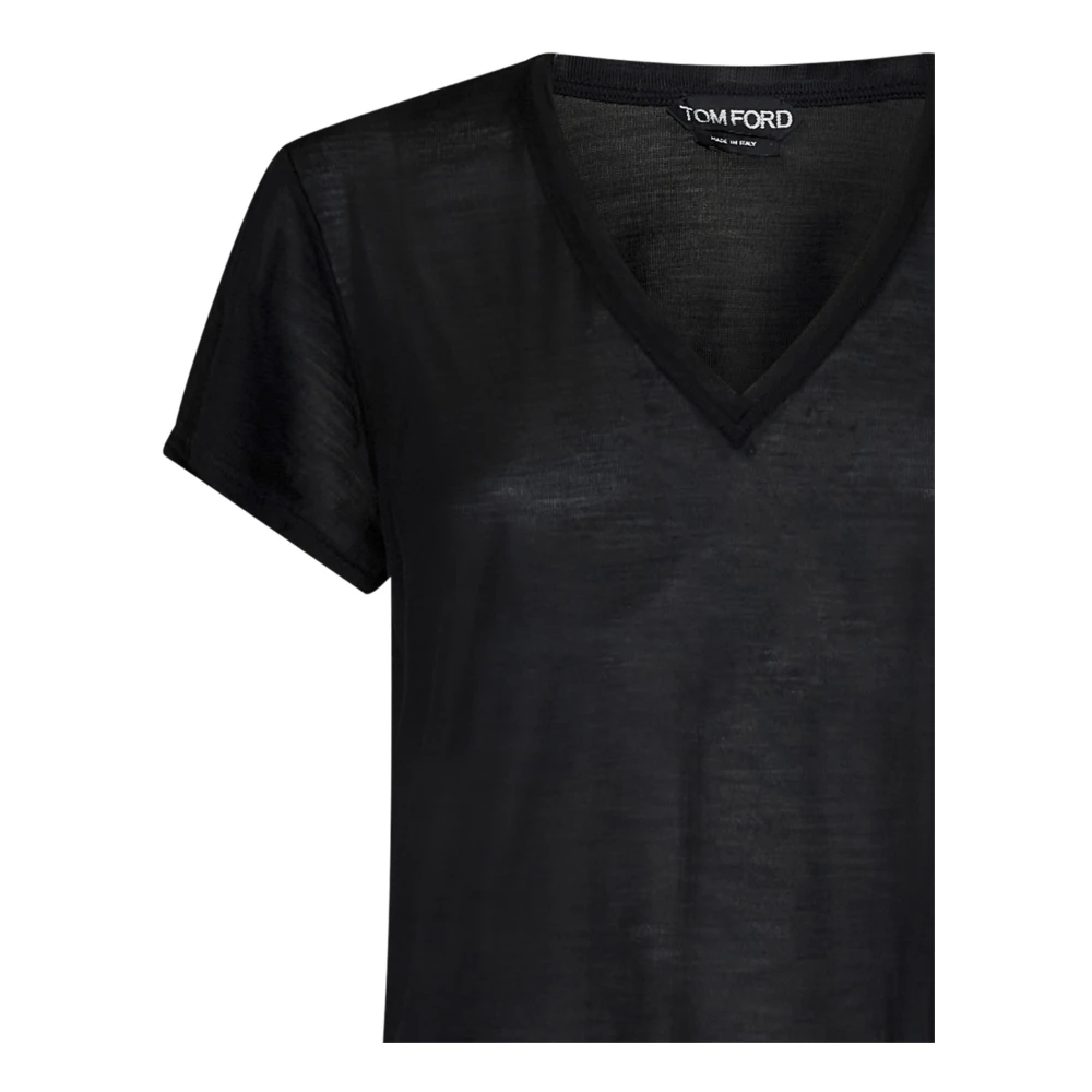 Tom Ford Zwarte V-hals Zijden T-shirts en Polos Black Dames