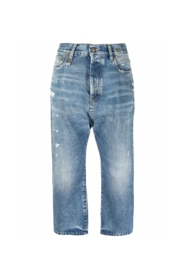 Blå Drop Crotch Cropped Denim Jeans