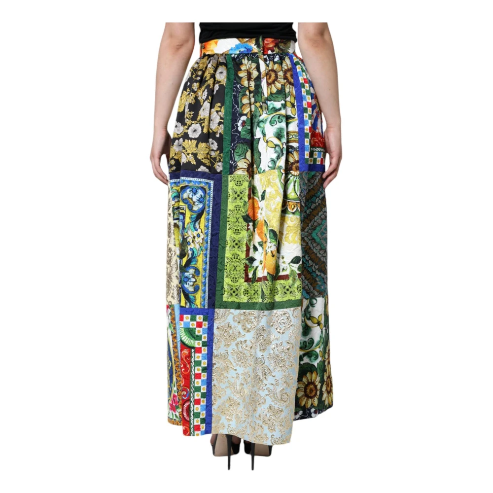 Dolce & Gabbana Sicily Patchwork Maxi Rok Rits Sluiting Multicolor Dames
