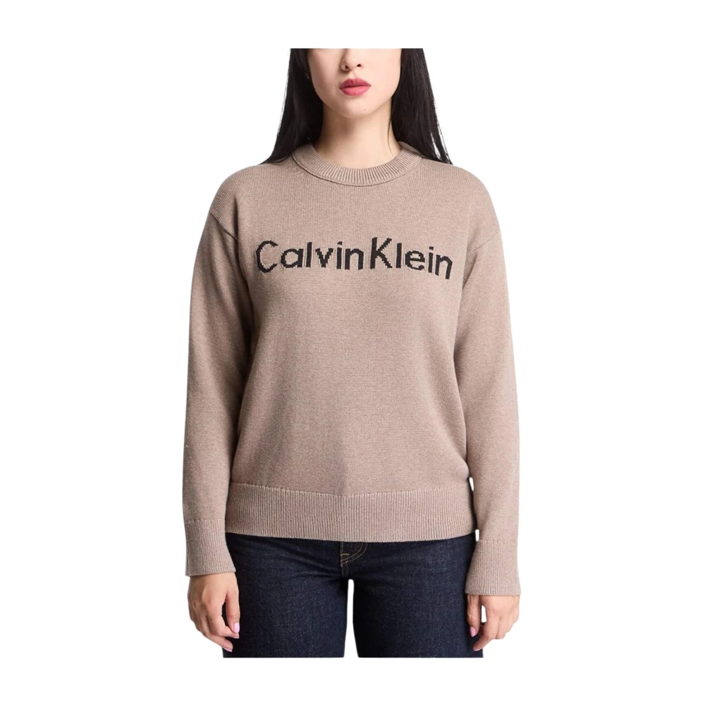 Calvin Klein Damen Shiitake Melange Pullover Jeans Contrast Logo Ls Sweater Extra Klein - Bild 4