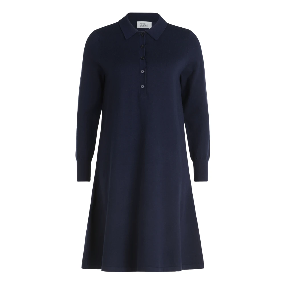 Vera Mont Gebreide Jurk met Knopen Blue Dames