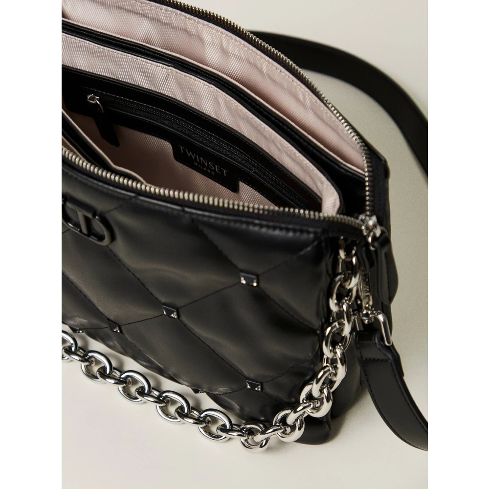 Twinset Zwarte schoudertas met strass Black Dames
