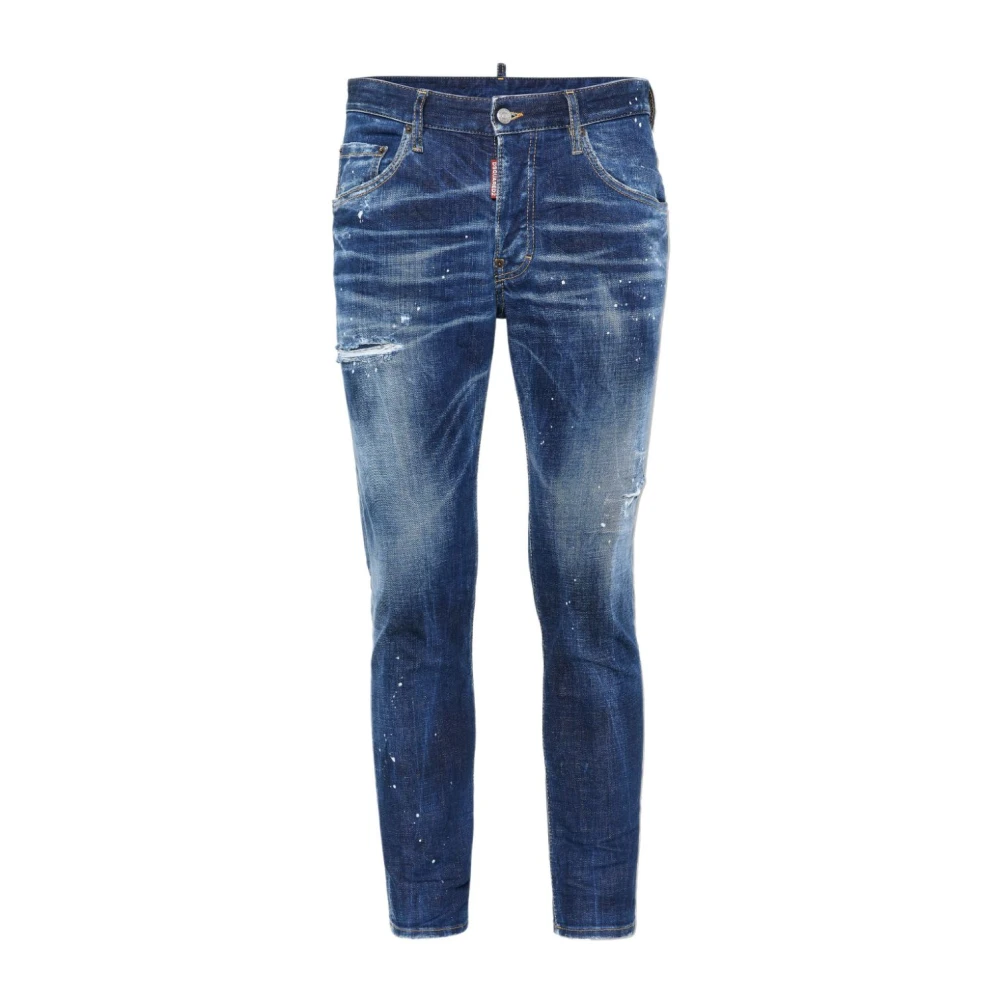 Dsquared2 Distressed Skinny Jeans met Verfspatten Blue Heren