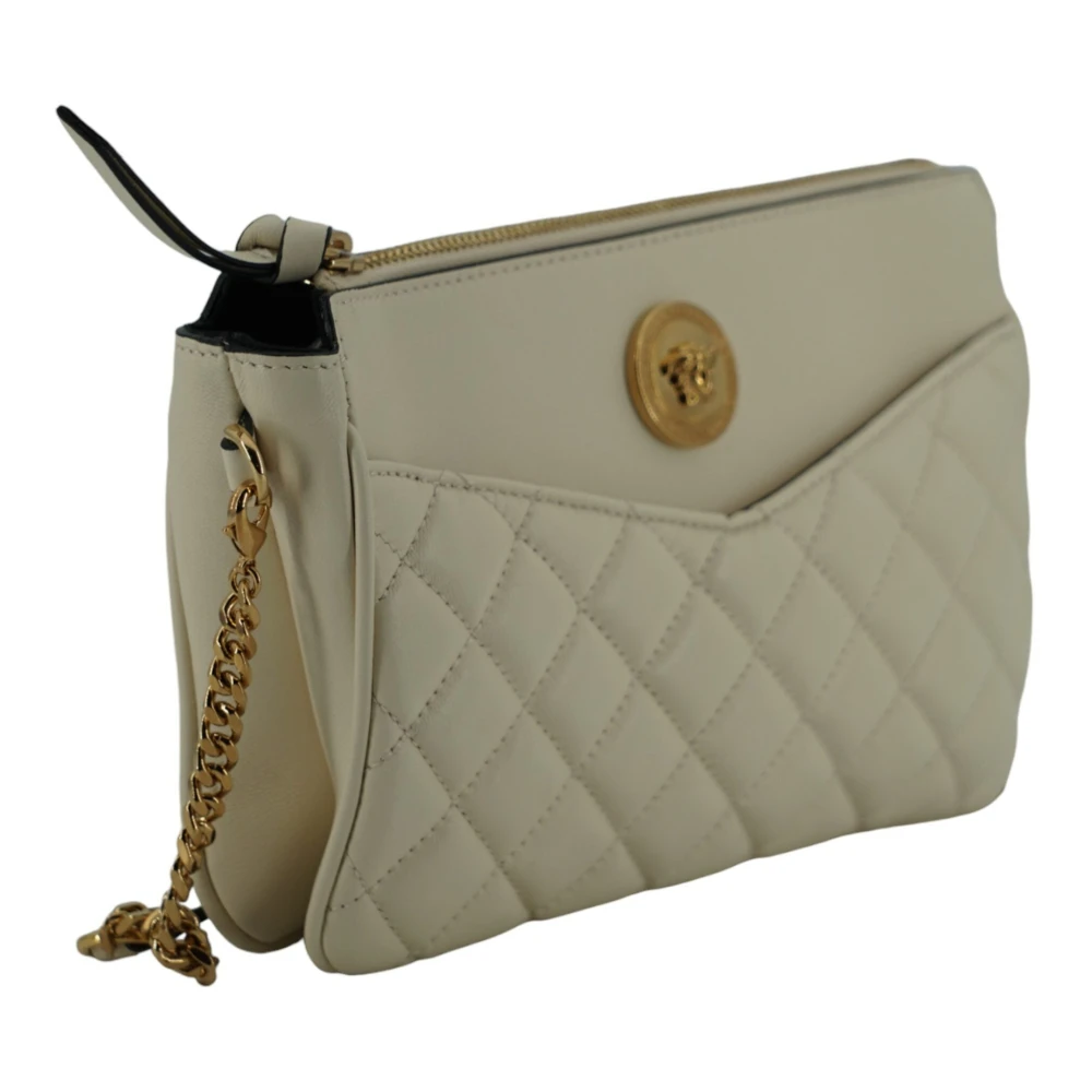 Versace Witte Lam Lederen Medusa Hoofd Crossbody Gray Heren