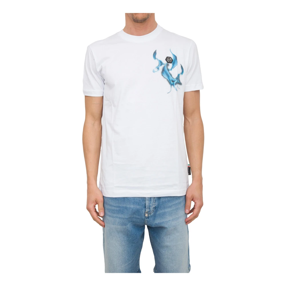 Philipp Plein Flame Logos Ronde Hals T-shirt White Heren
