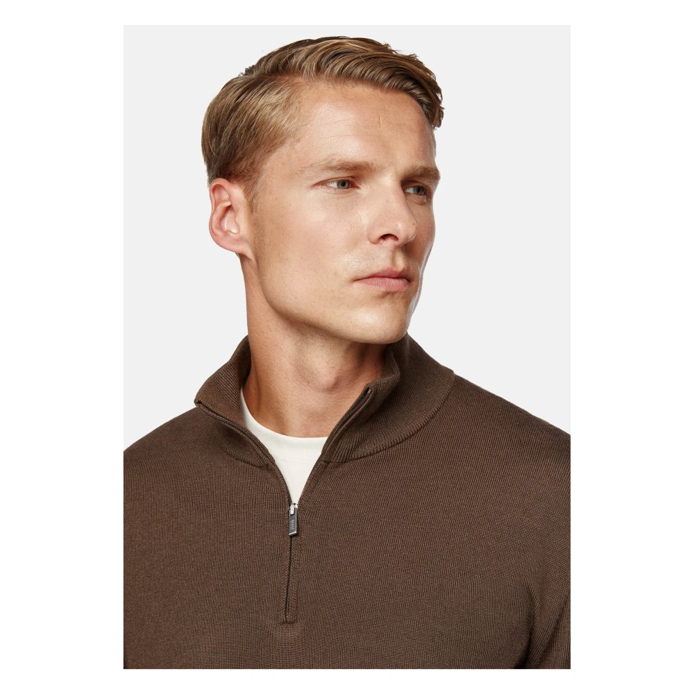 Boggi Milano Merino Wol Halve Rits 12 Gg Brown Heren