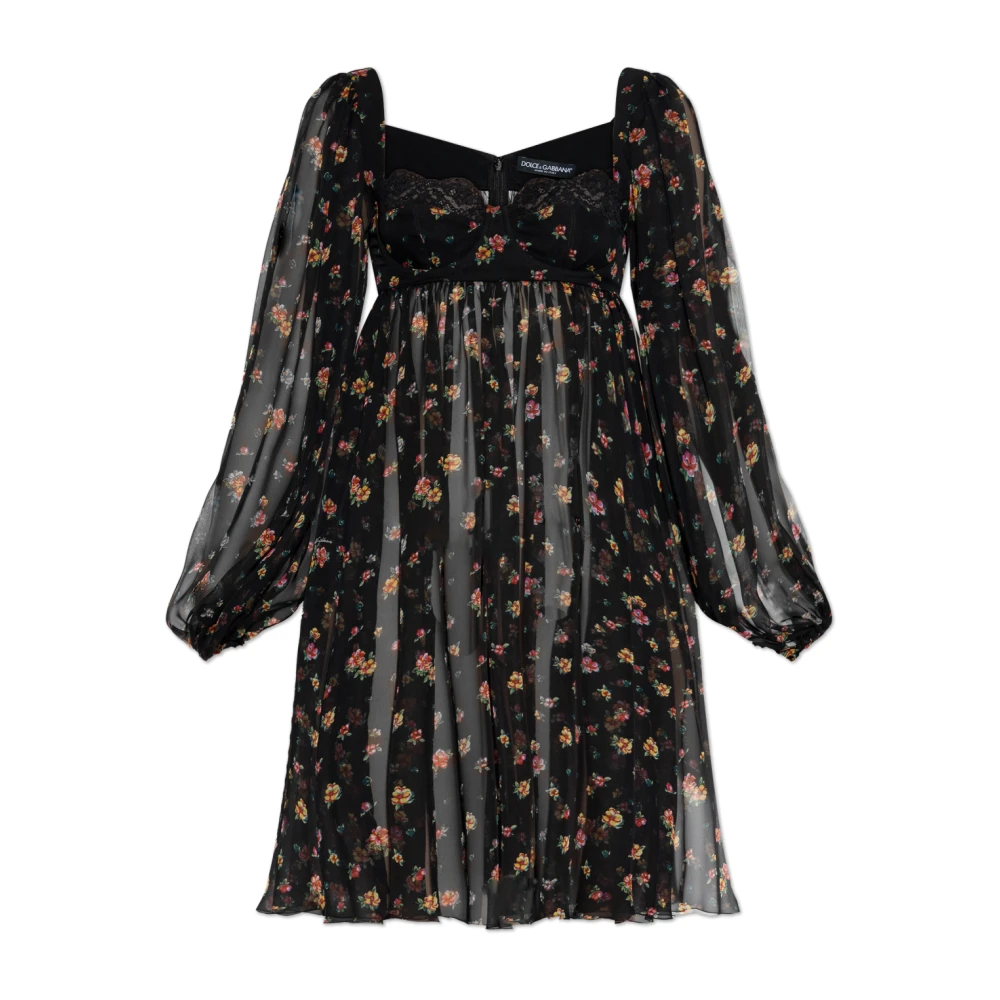 Dolce & Gabbana Donna Nero - Abito Corto In Chiffon Con Stampa Floreale Piccola - Dresses - S