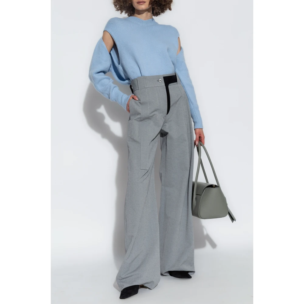 Salvatore Ferragamo Broek met leren inzetstuk Gray Dames