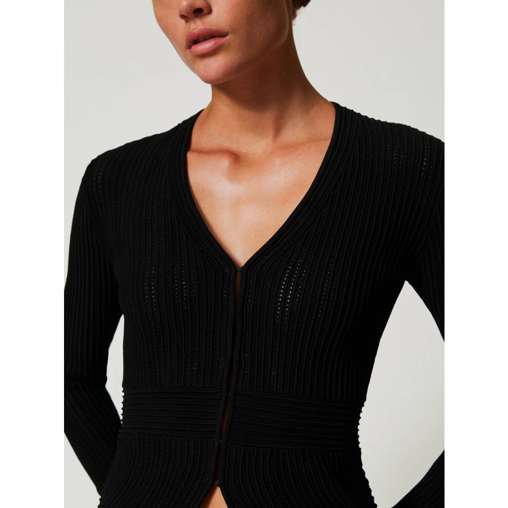 Twinset Zwart Geribbelde Gebreide Blazer Black Dames