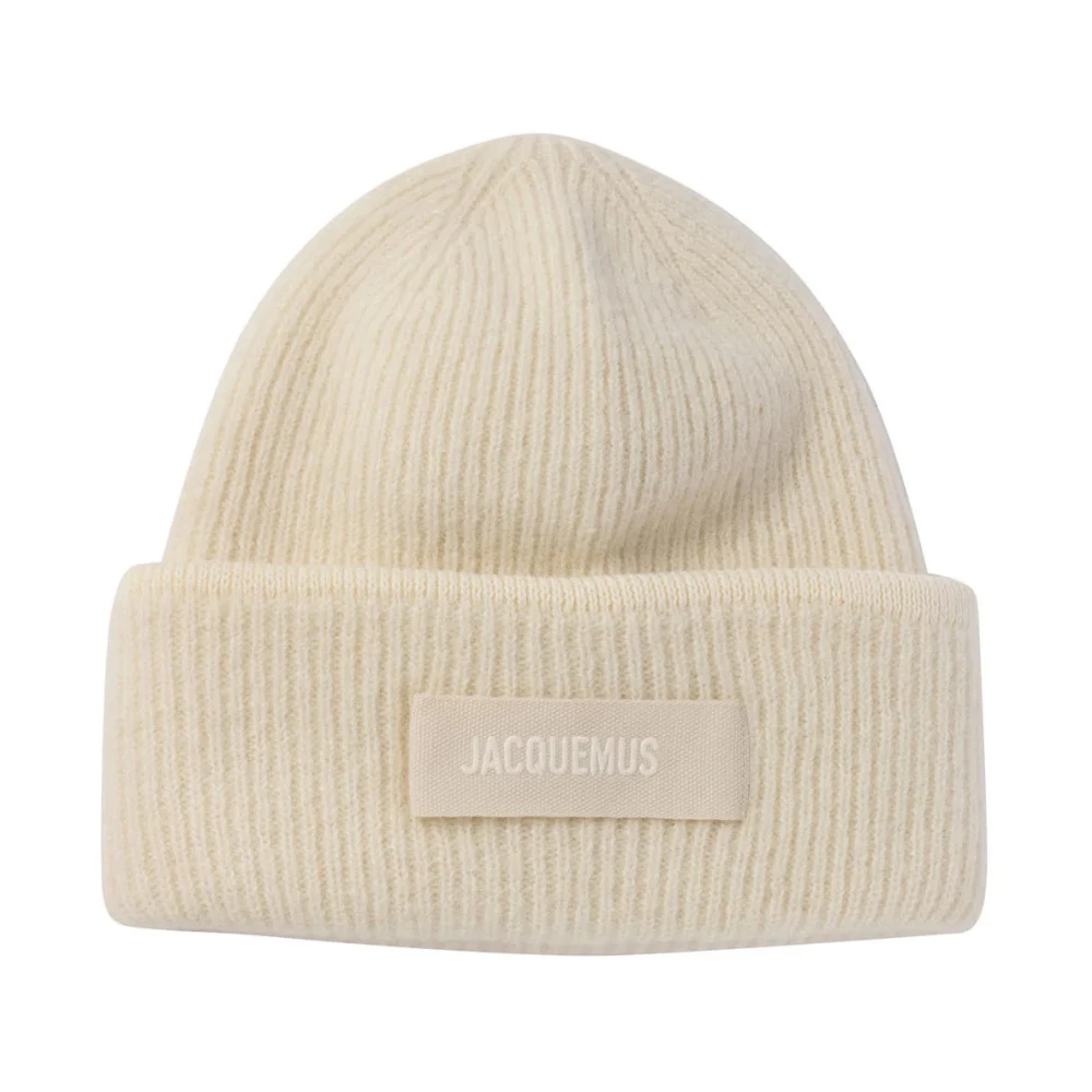 Jacquemus Witte Gros Grain Beanie Hoed White Dames