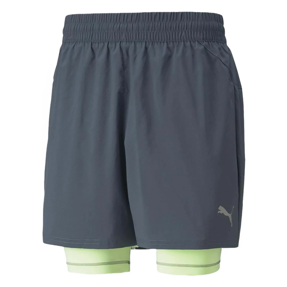 Puma run 2 in 1 5 inch hardloopshort blauw geel heren