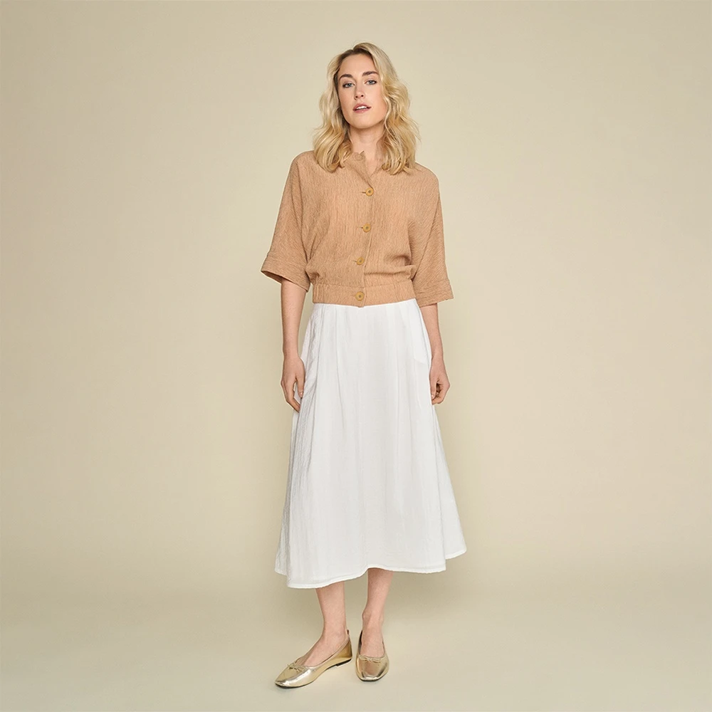 Marie Méro Elegante Crepe Blouse Jas Brown Dames