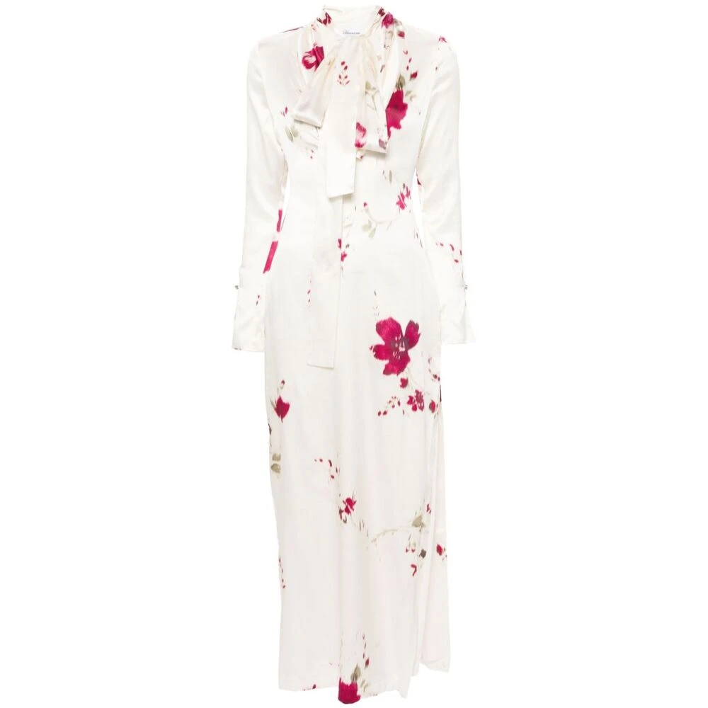 Blumarine Bloemen Satijnen Jurk met Col White Dames