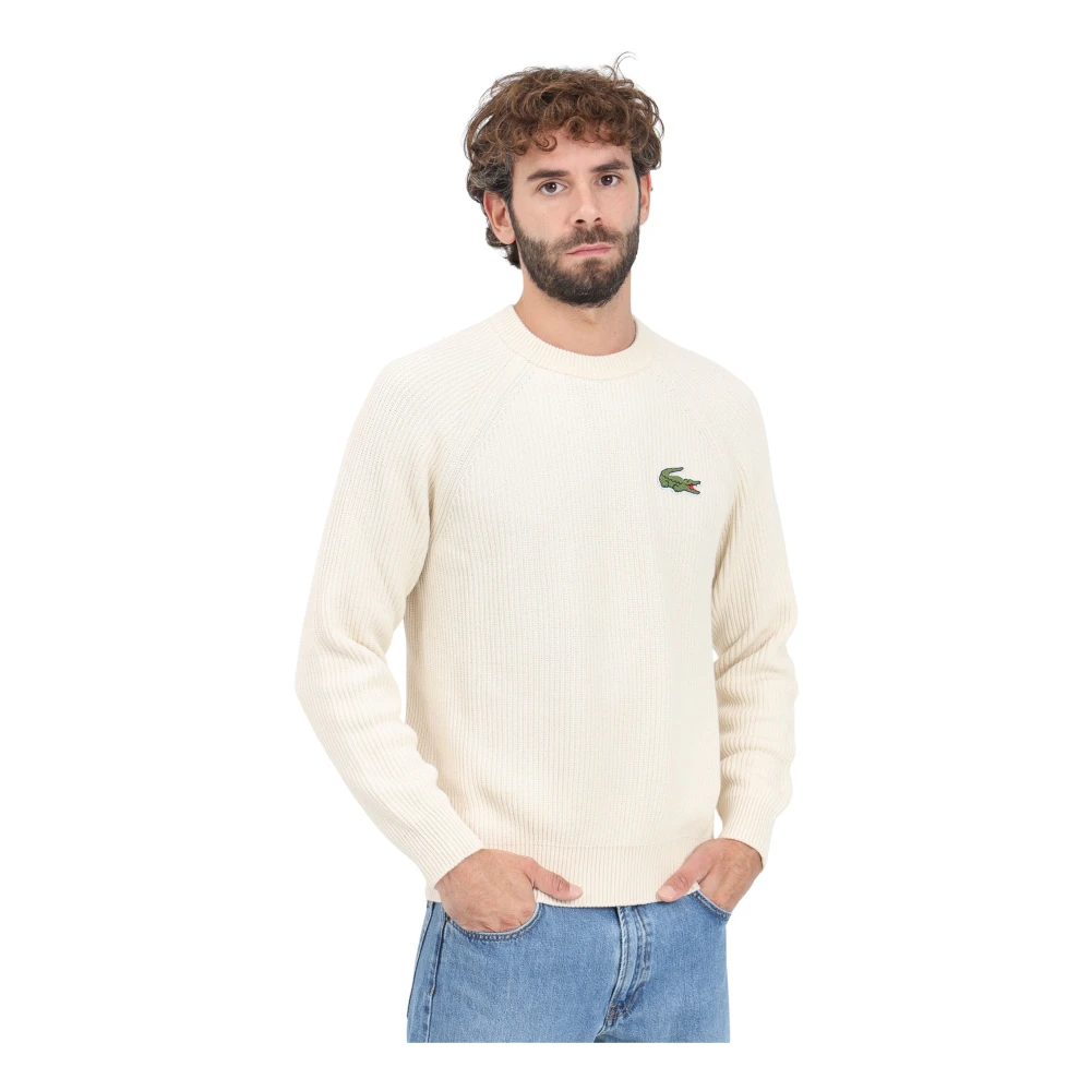 Lacoste Winter Ribtrui Roomwit Beige Heren