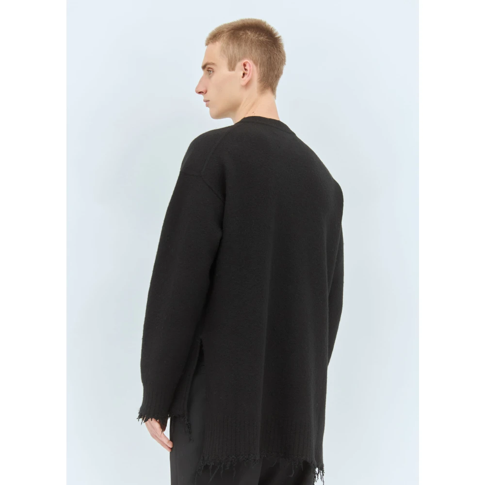 Jil Sander Frayed Crewneck Wollen Trui Black Heren