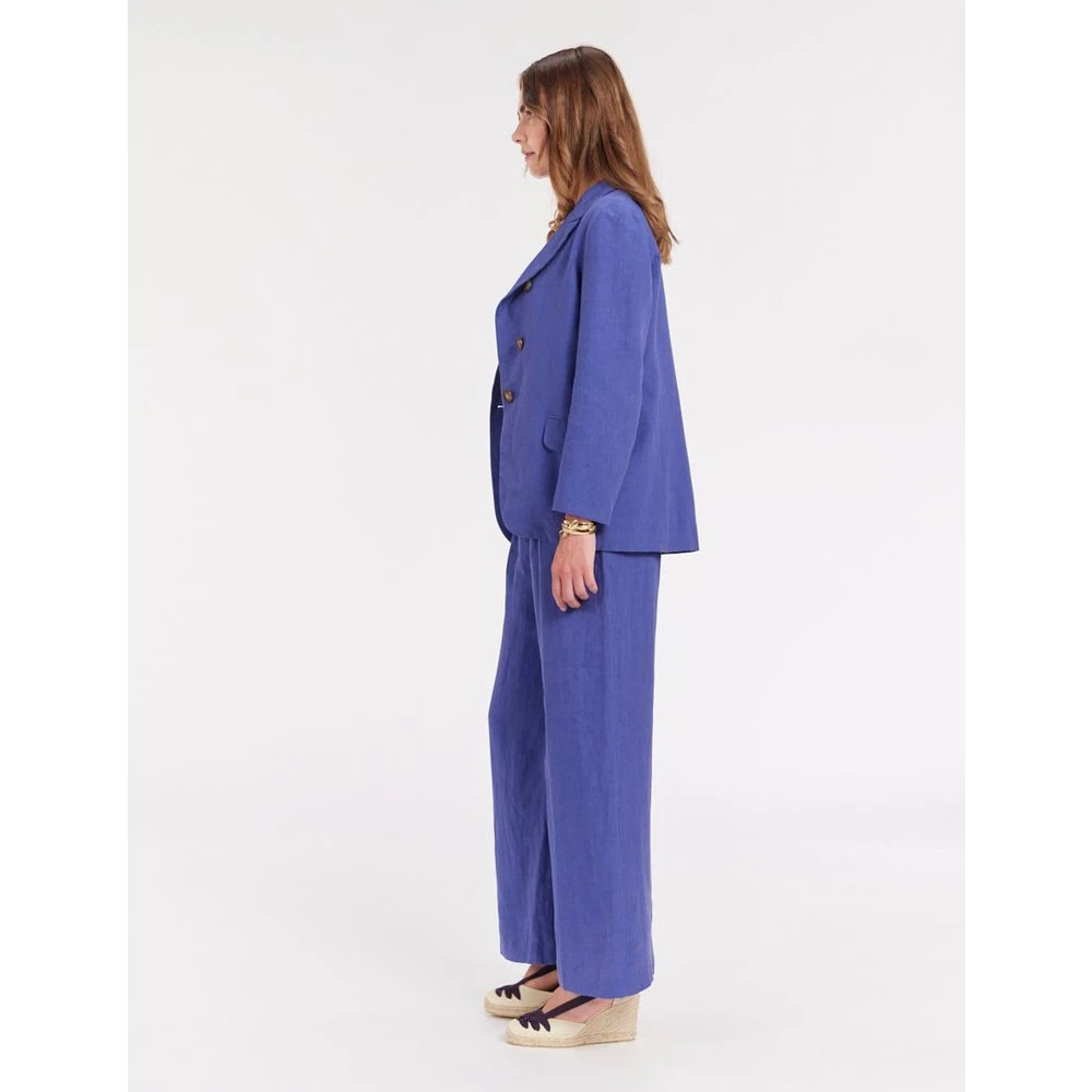 Ines De La Fressange Paris Blauwe Linnen Yohan Jas Elegante Stijl Blue Dames