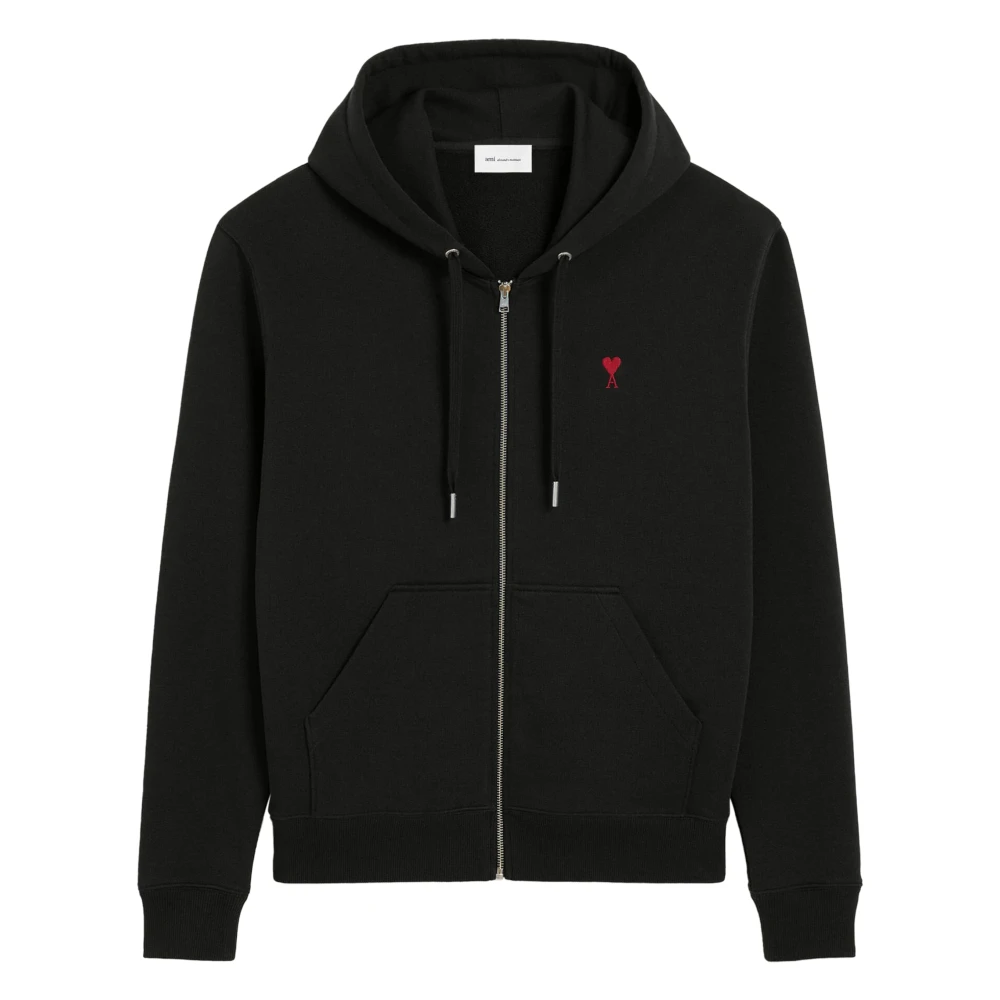 Ami Paris Men's Black Zip-Throughs, L, Quota Ami De Coeur Zipped Hoodie