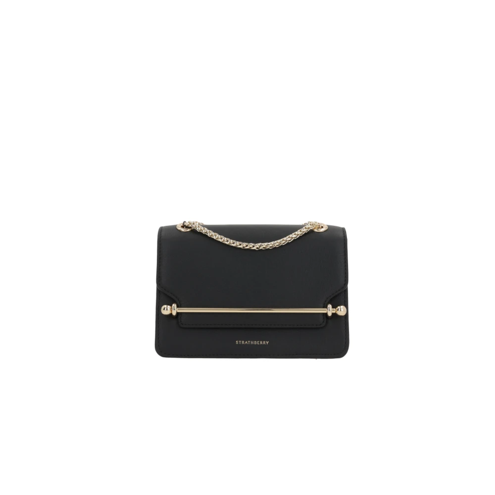 Strathberry Zwarte leren crossbody tas met gouden hardware Black Dames