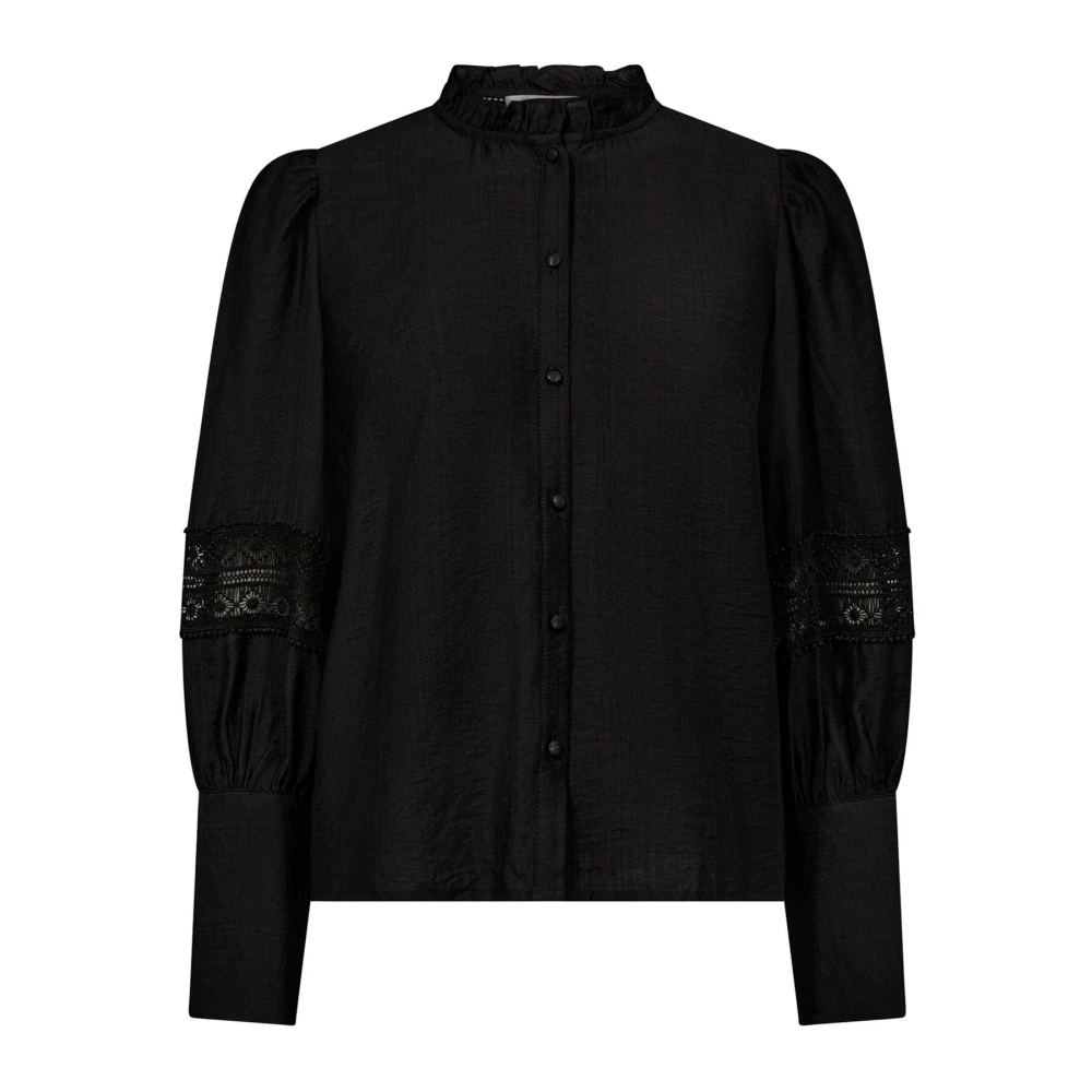 Co'Couture Feminine kanten shirt met pofmouwen Black Dames