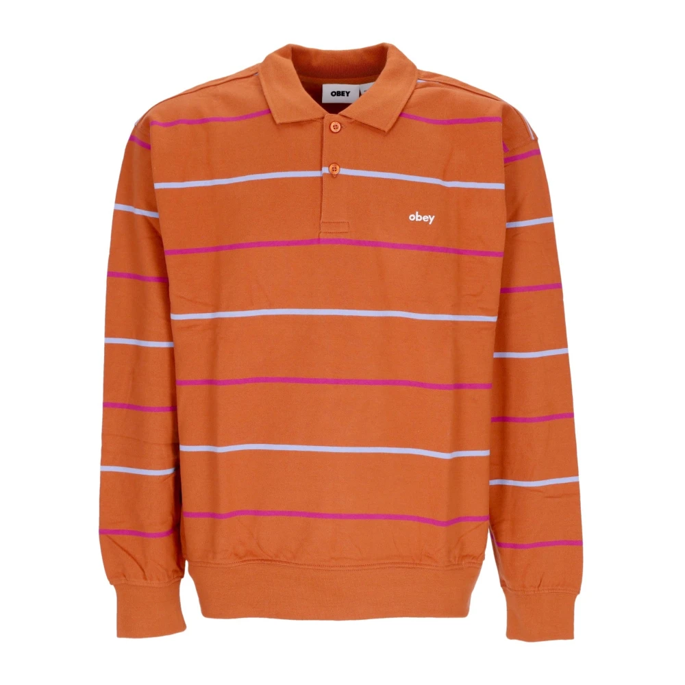 Obey Gestreepte Fleece Polo Sweatshirt Brown Heren