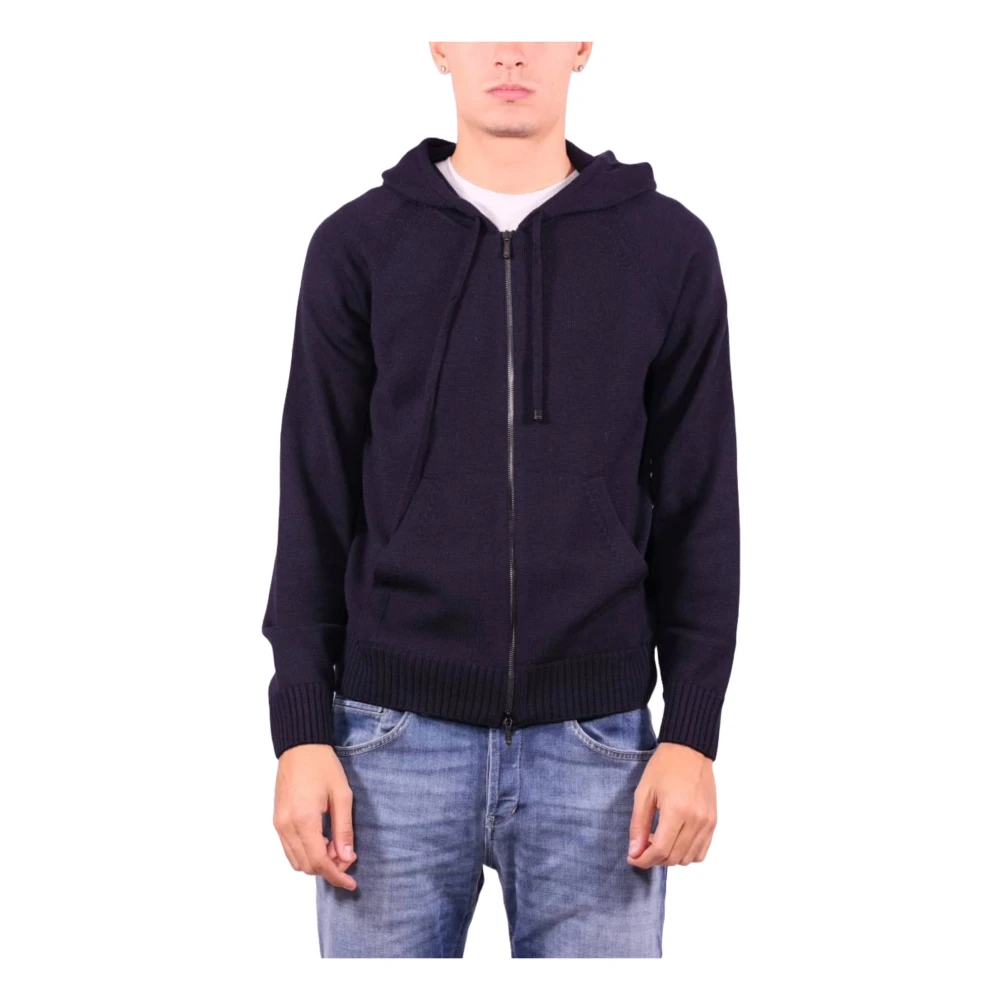 Drumohr Blauwe Merinowol Hoodie Trui Blue Heren