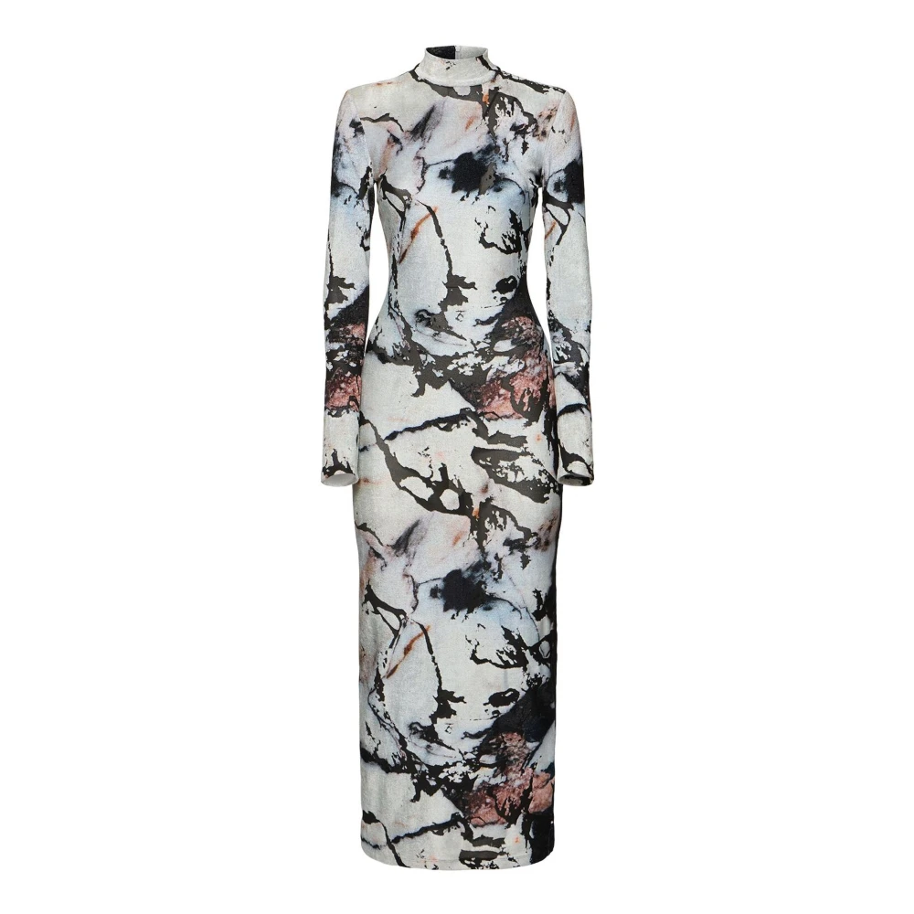 Roberto Cavalli Marmerprint Maxi Jurk Zwart Multicolor Dames