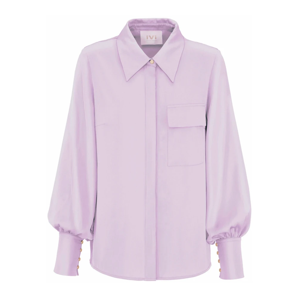 IVI Solid Blus med Krage och Ficka Purple, Dam