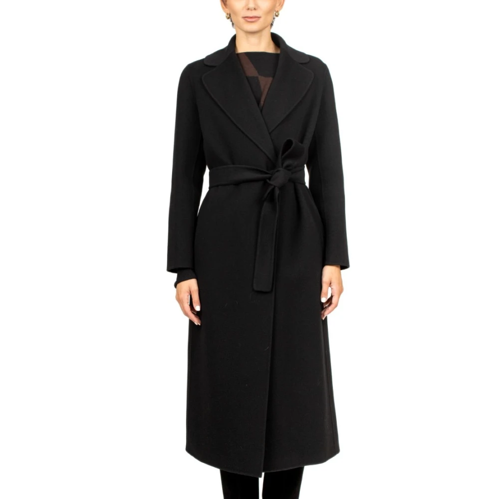 Max Mara Zwarte wollen jas met riem Black Dames