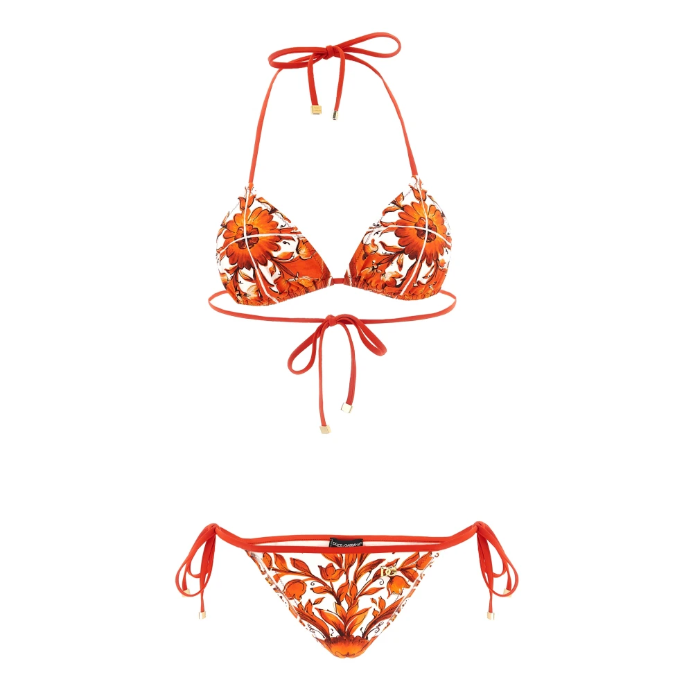 Dolce & Gabbana Kvinno Orange Badkläder Dam, L, Majolica Print Bikini
