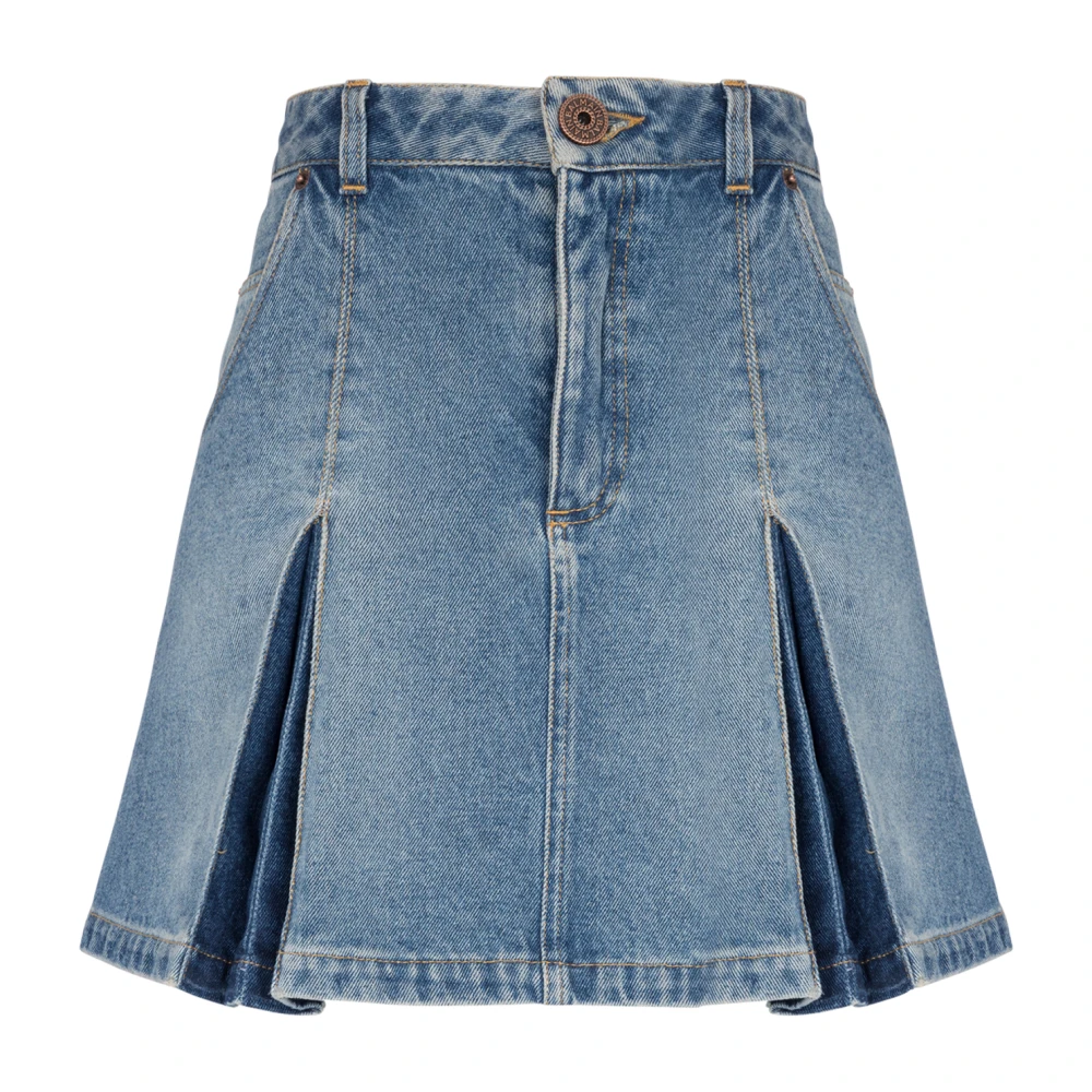 Balmain Blue Pleated Denim Skirt - Female - Denim Skirts - M - Skirts