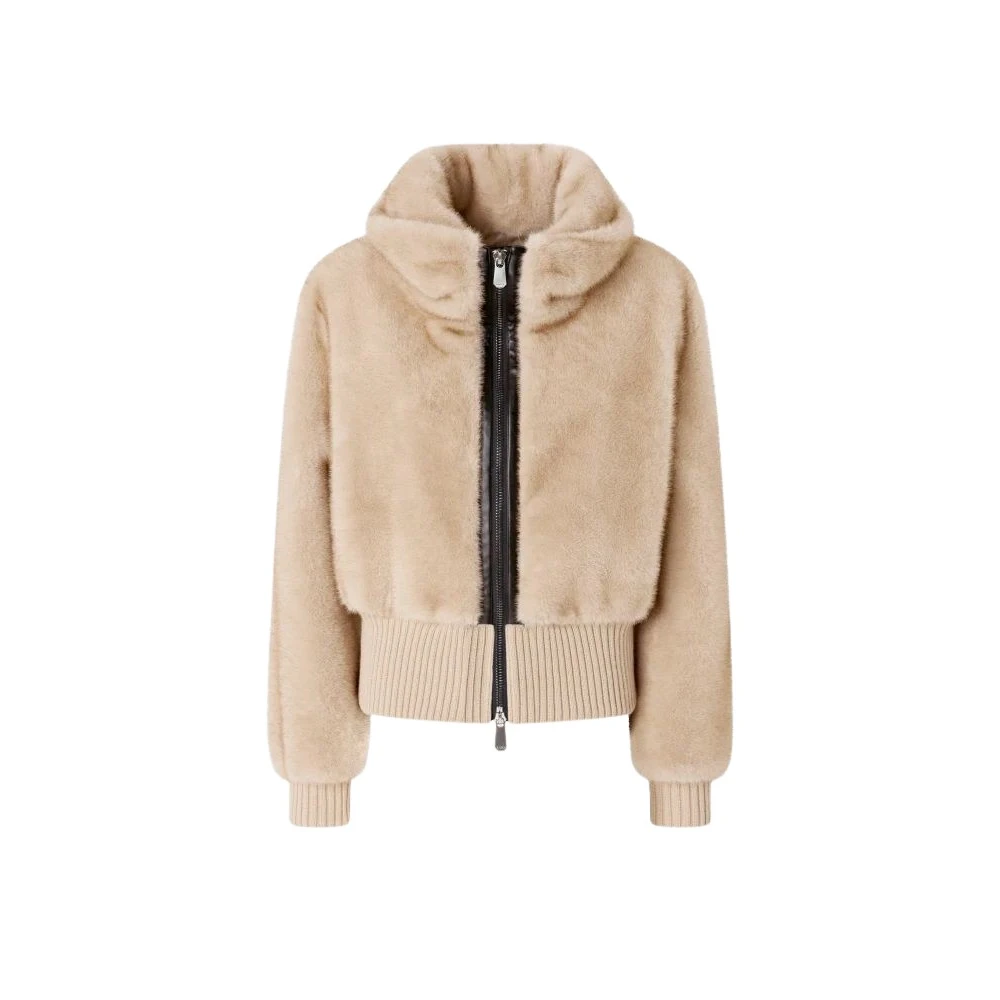 Pinko Women's Beige Bagels Faux Fur Bomber Jacket - Faux Fur & Shearling Jackets - L - Jackets